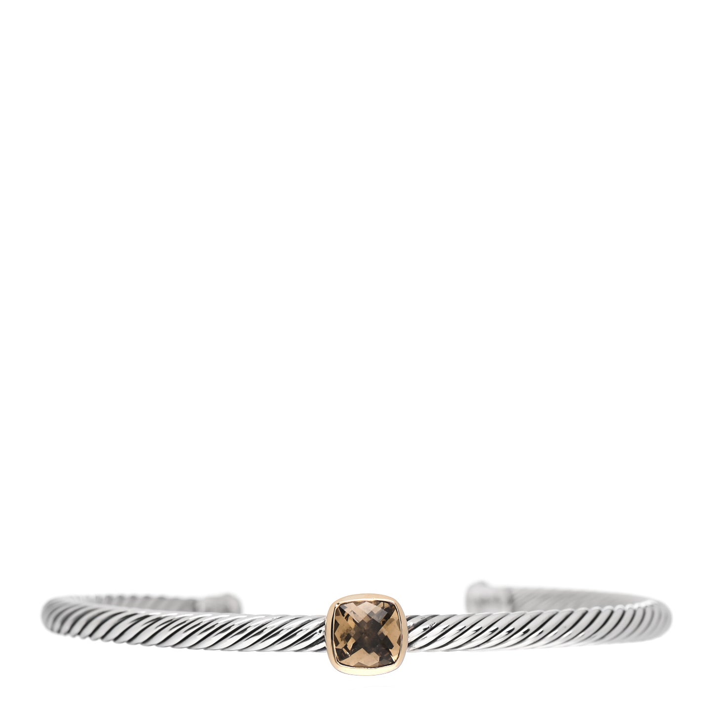 Sterling Silver 18K Yellow Gold Smoky Quartz 4mm Noblesse Cable Bracelet