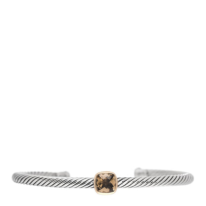 David Yurman Sterling Silver 18K Yellow Gold Smoky Quartz 4mm Noblesse Cable Bracelet 1 of 4