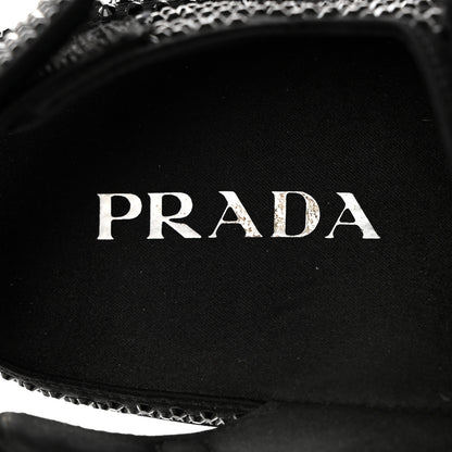 Prada Satin Crystal Embellished Metal Logo Velcro Sandals 37.5 Black 6 of 10