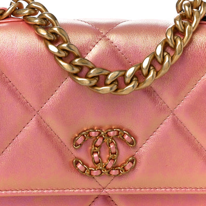 Chanel Iridescent Calfskin Quilted Chanel 19 Wallet On Chain WOC Pink 11 of 12