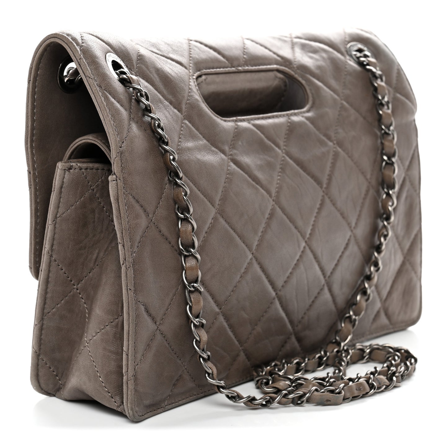 Washed Lambskin Jumbo Take Away Flap Grey