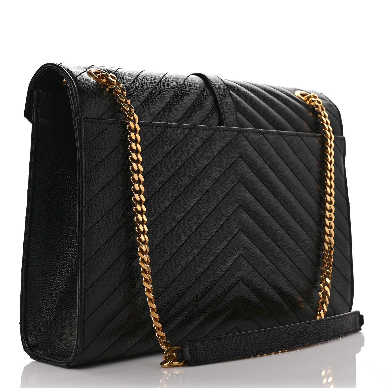 Saint Laurent Grain De Poudre Matelasse Chevron Large Monogram Satchel Black 3 of 10