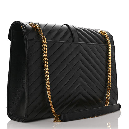 Saint Laurent Grain De Poudre Matelasse Chevron Large Monogram Satchel Black 3 of 10