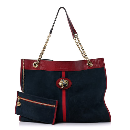 Gucci Suede Calfskin Large Rajah Chain Tote New Blue Romantic Cherry 1 of 14