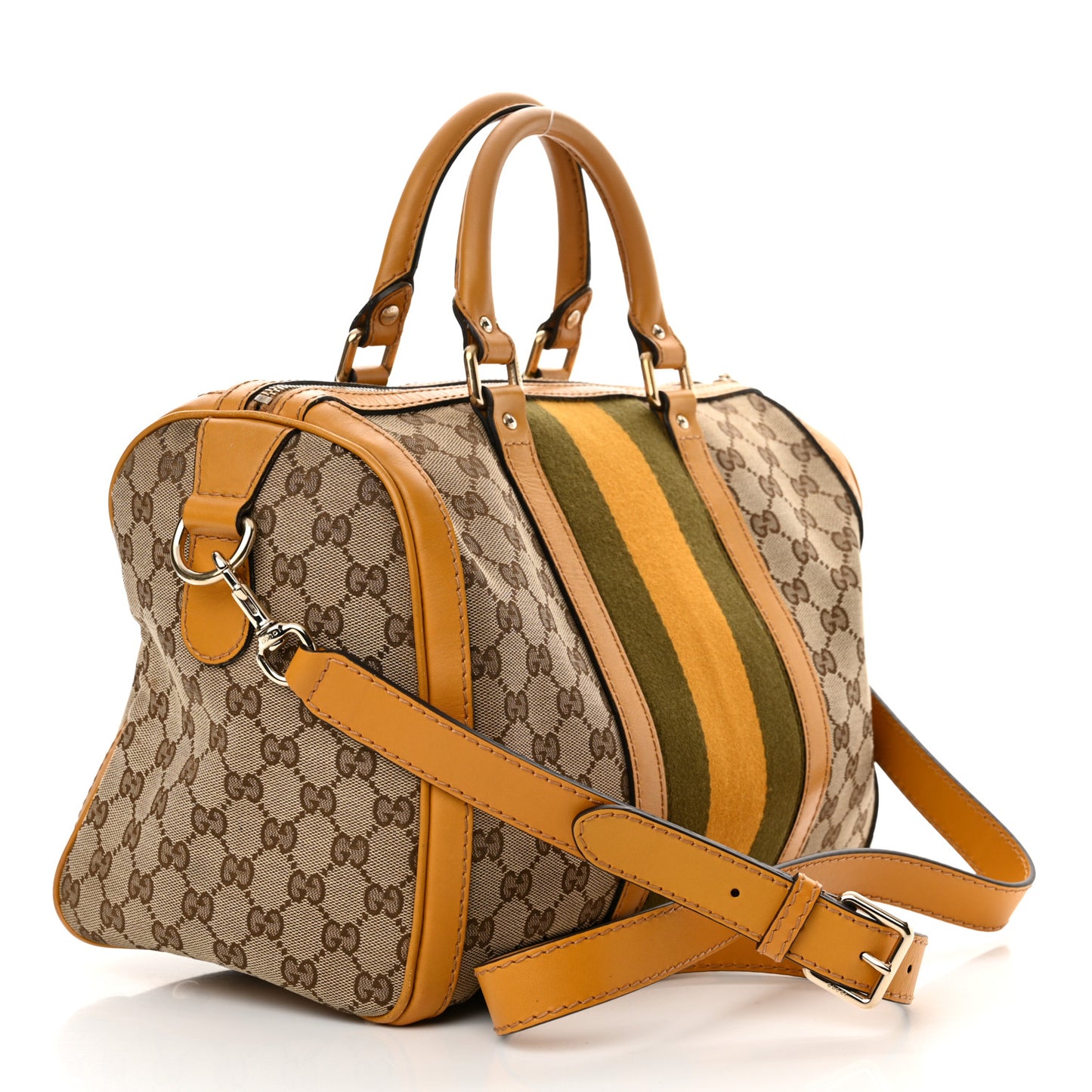 Monogram Selleria Calfskin Vintage Web Medium Boston Beige Ebony Yellow