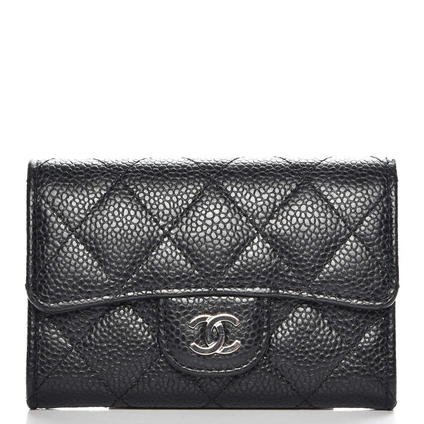Caviar Quilted Flap Card Holder Black