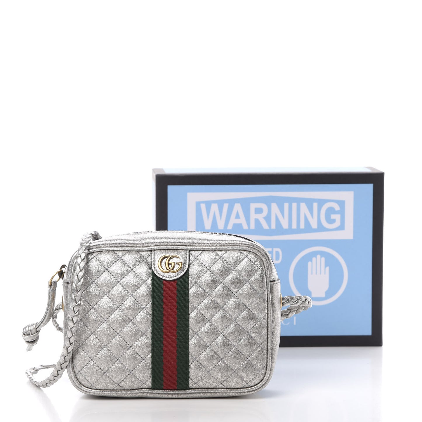 Laminated Nappa Web Trapuntata Mini GG Shoulder Bag Argento
