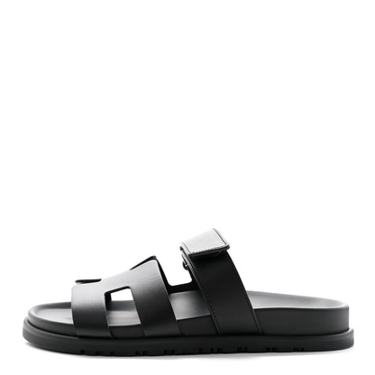 Hermes Calfskin Womens Chypre Sandals 37 Black 1 of 12