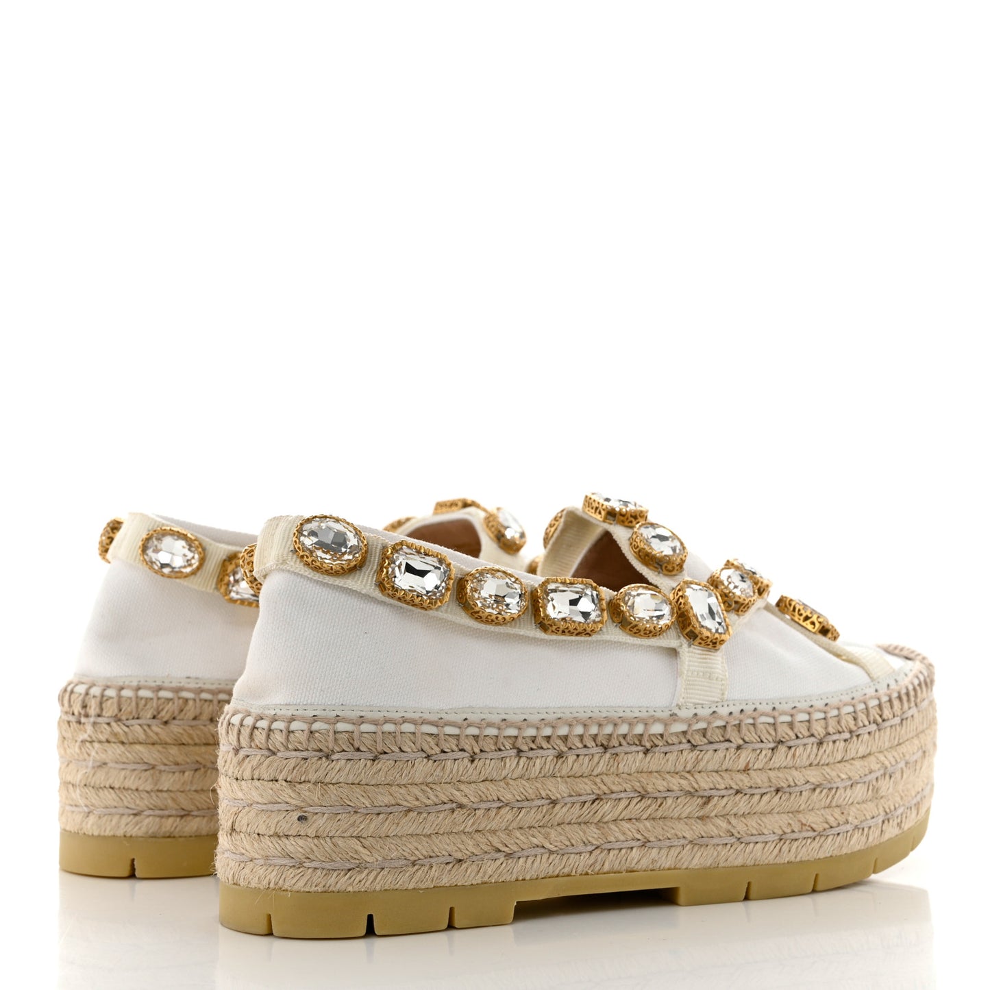 Canvas Crystal Embellished Platform Espadrilles 37 Great White