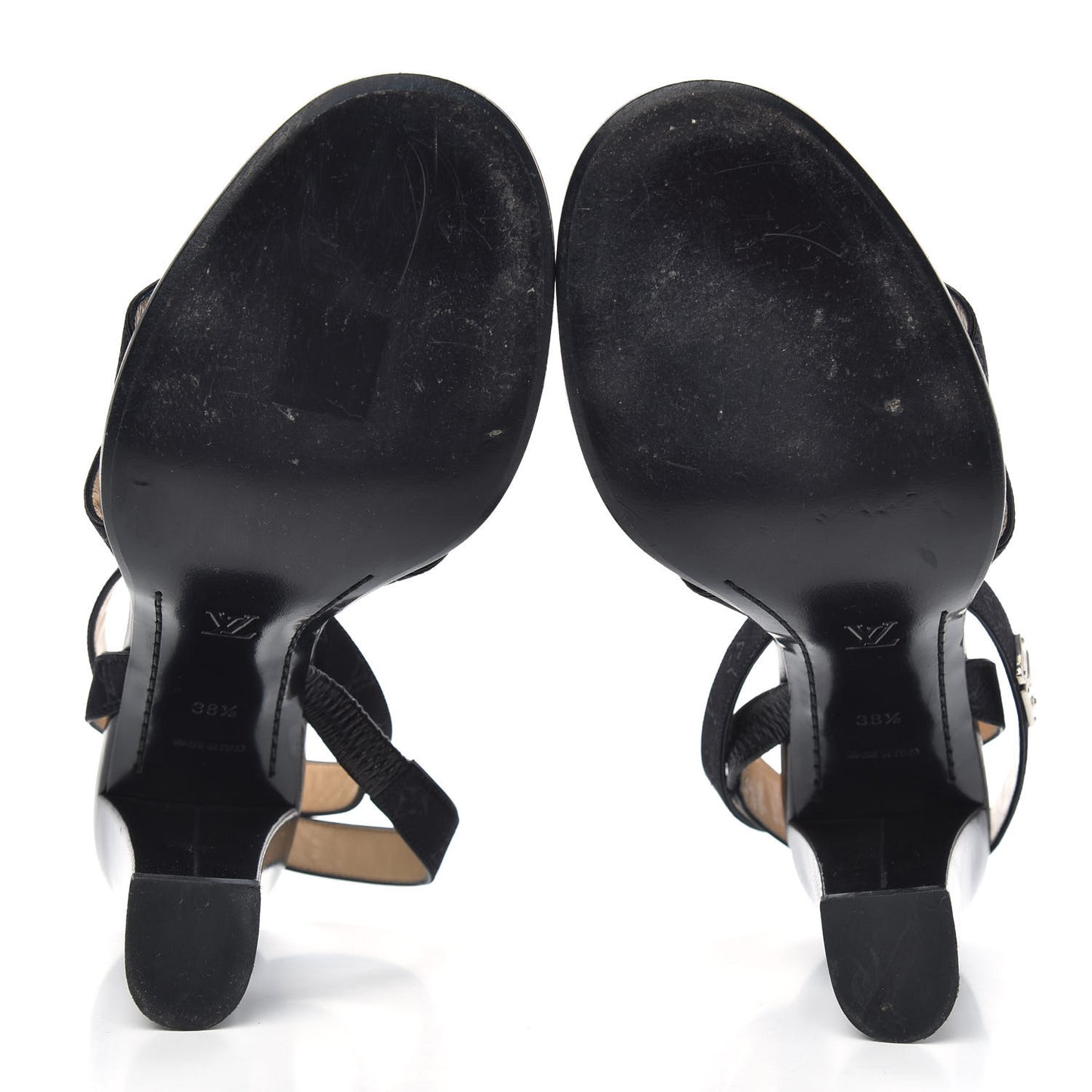 Satin Mini Monogram Heeled Sandals 38.5 Black