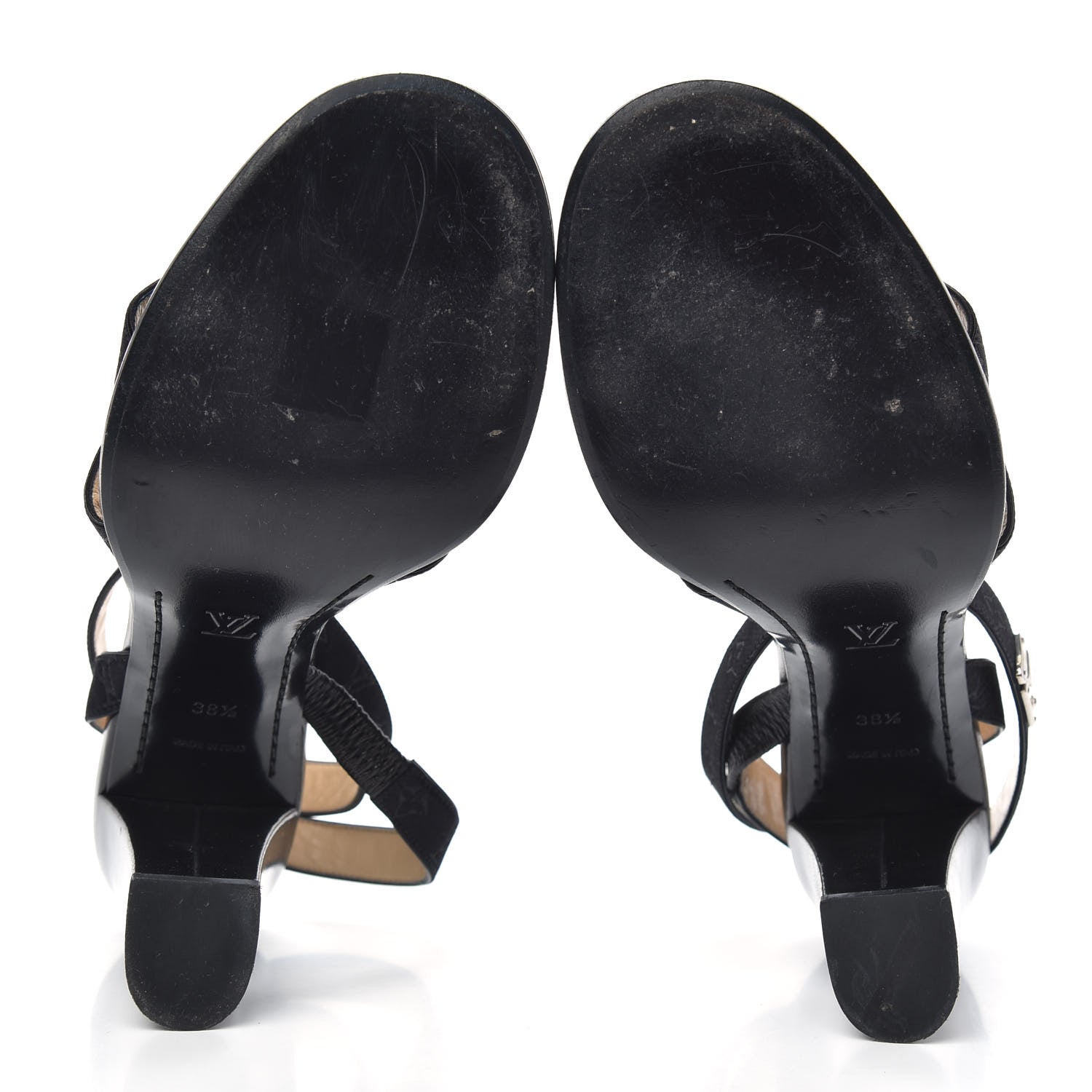 Louis Vuitton Satin Mini Monogram Heeled Sandals 38.5 Black 5 of 10