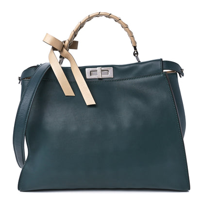 Fendi Vitello Seta Nappa Ribbon Large Peekaboo Iconic Satchel Tempesta Cuoio 1 of 12