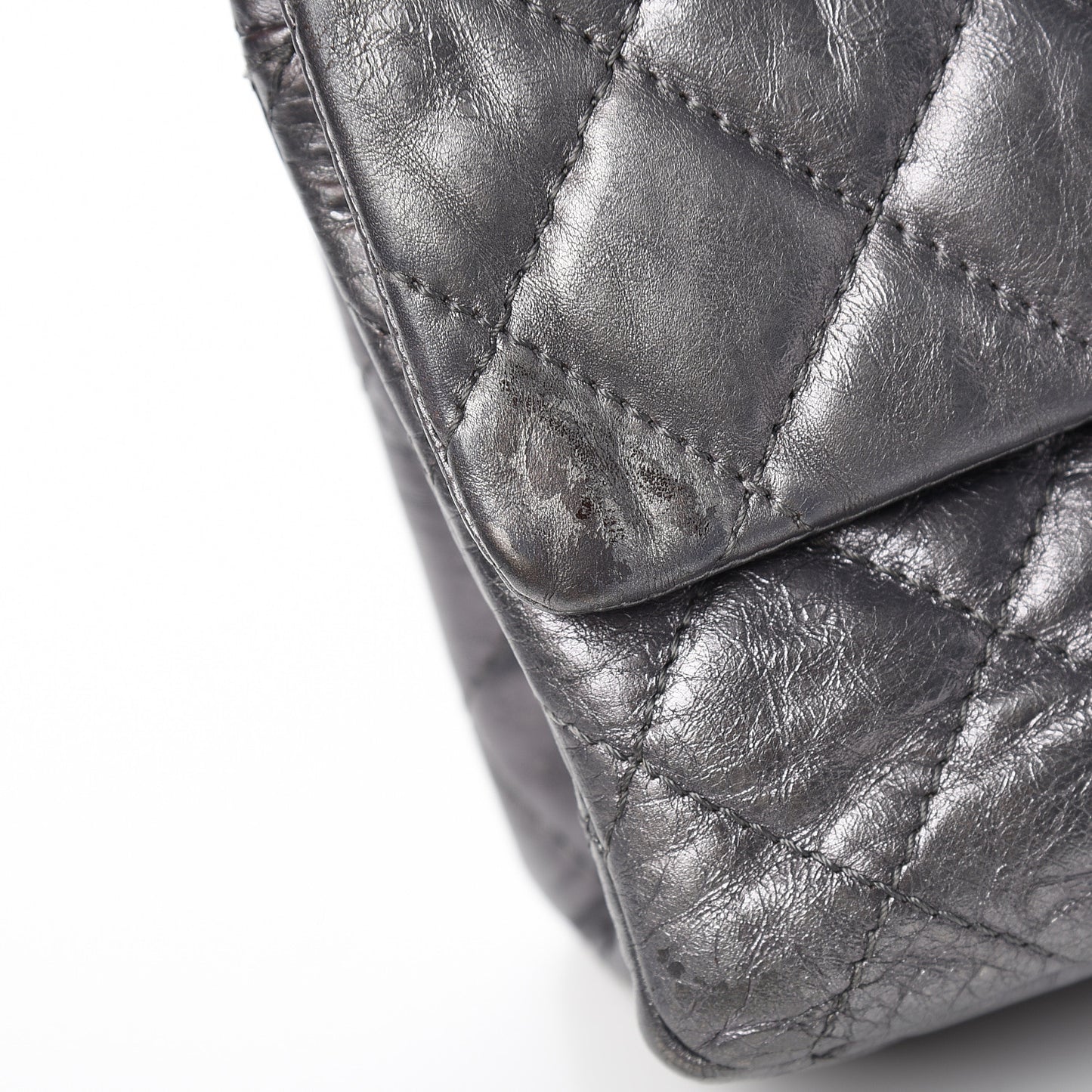 Metallic Aged Calfskin Quilted 2.55 Reissue 227 Flap Dark Silver