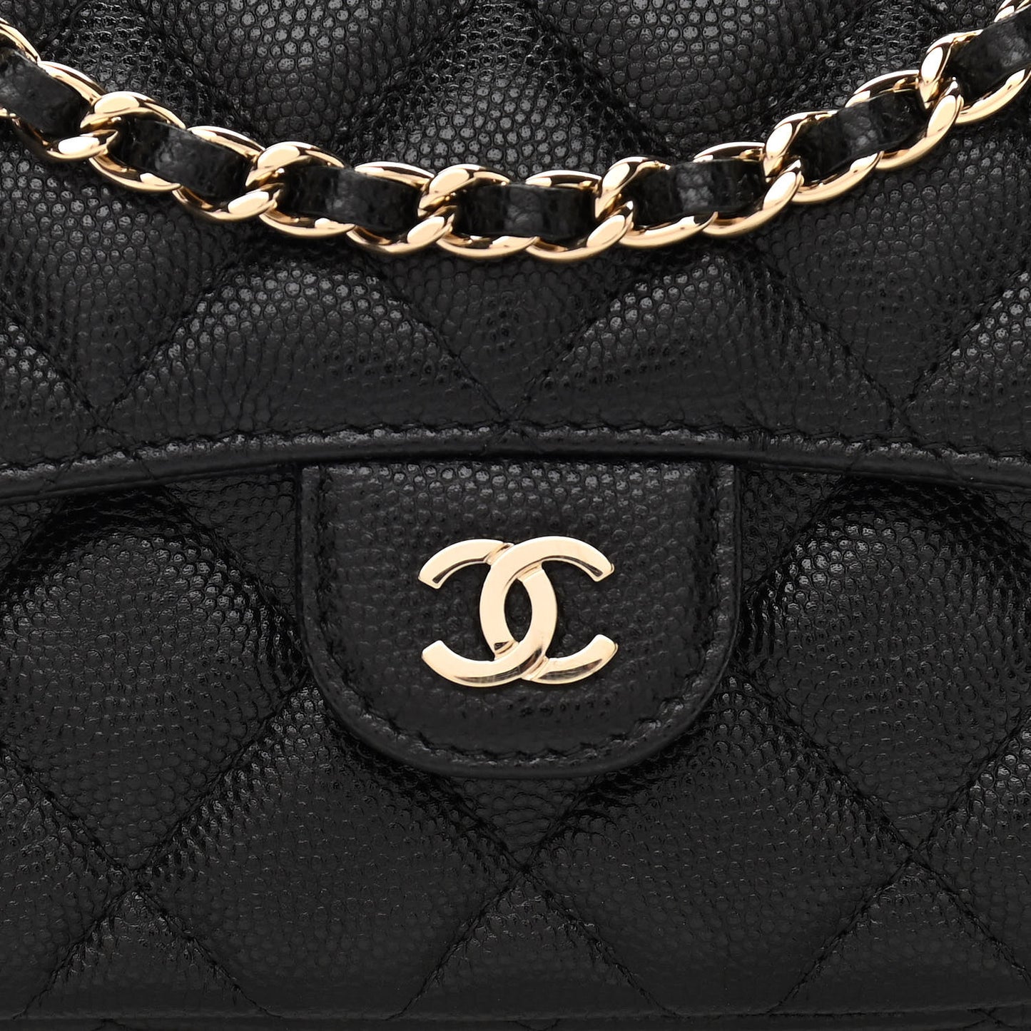 Caviar Quilted Flap Phone Holder With Chain Black