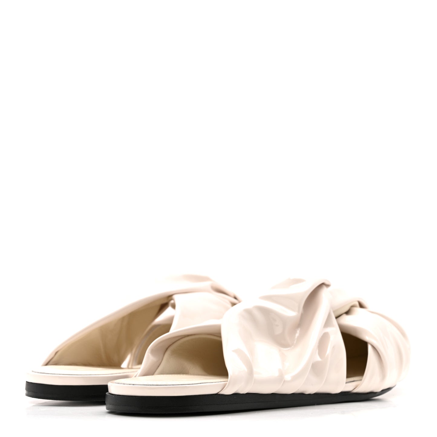 Lambskin Show Twist Flat Mule Sandals 40 Ivory