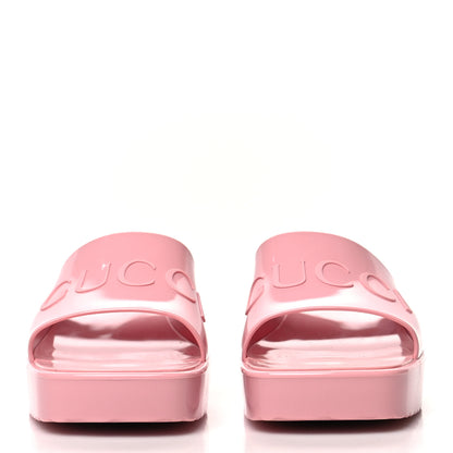 Gucci Rubber Gucci Logo Womens Platform 20/60mm Slide Sandals 35 Wild Rose 2 of 9