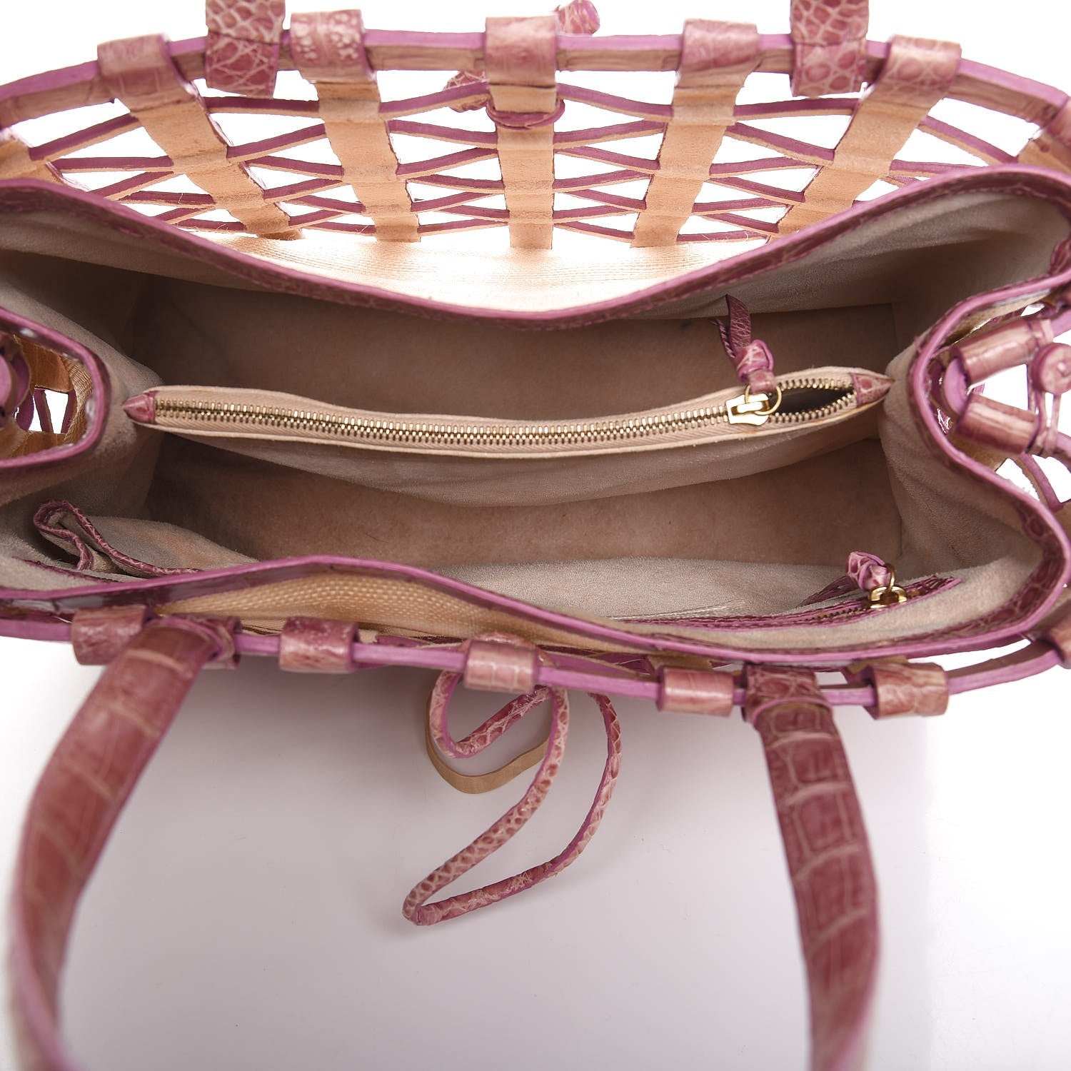 Nancy Gonzalez Crocodile Woven Tote Pink 5 of 9