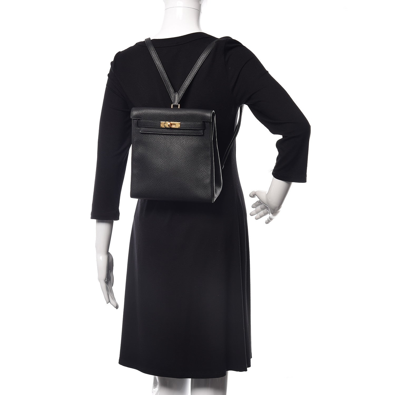 Hermes Taurillon Clemence Kelly Ado Backpack Black 2 of 10