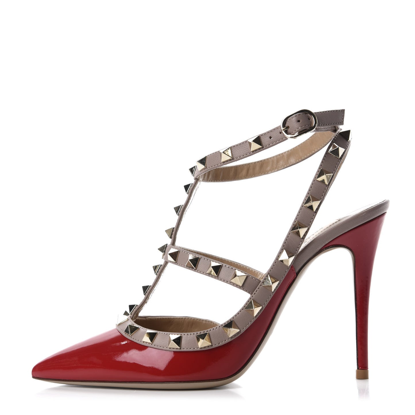 Patent Rockstud Ankle Strap 100mm Pumps 37.5 Rosso Valentino Poudre