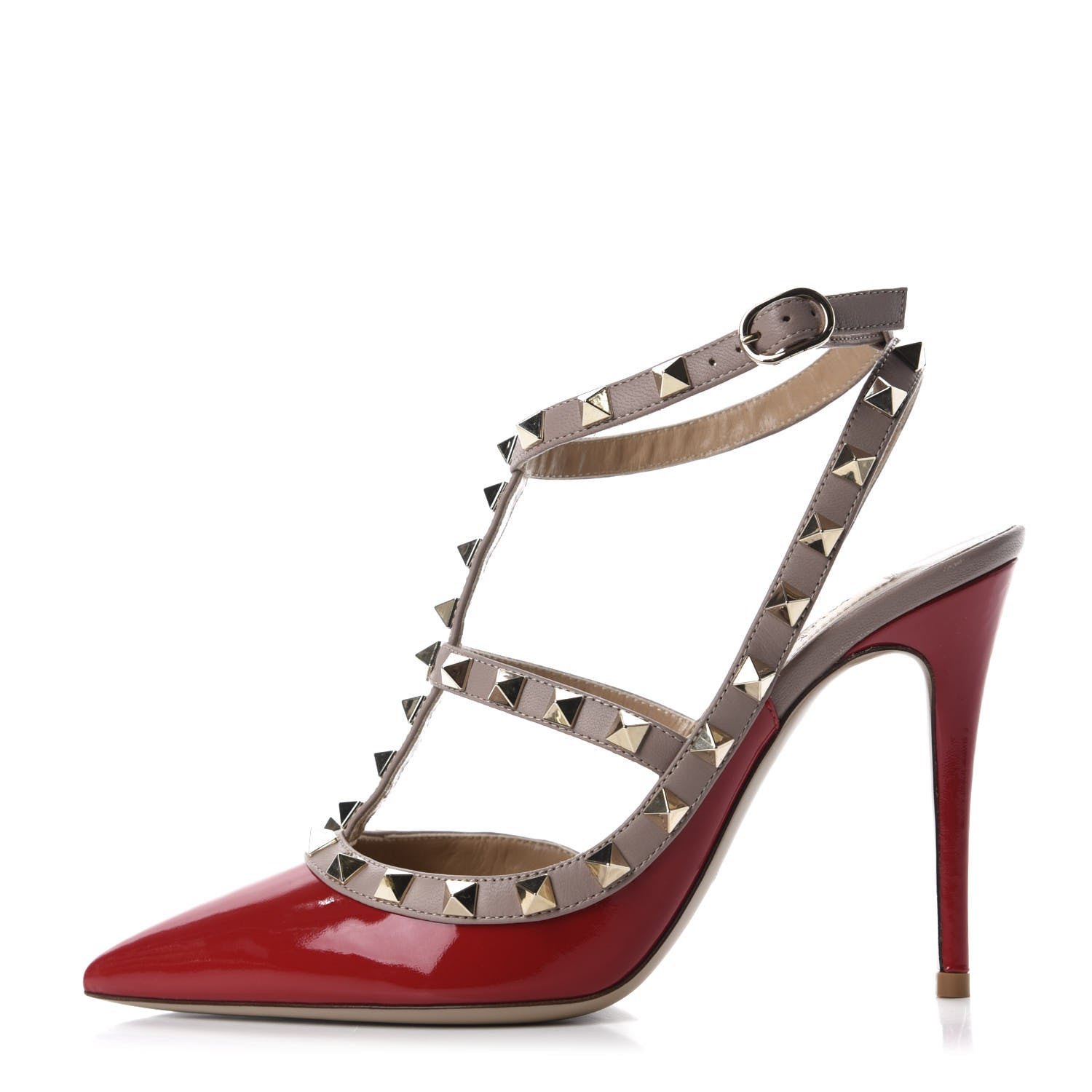 Valentino Garavani Patent Rockstud Ankle Strap 100mm Pumps 37.5 Rosso Valentino Poudre 1 of 9