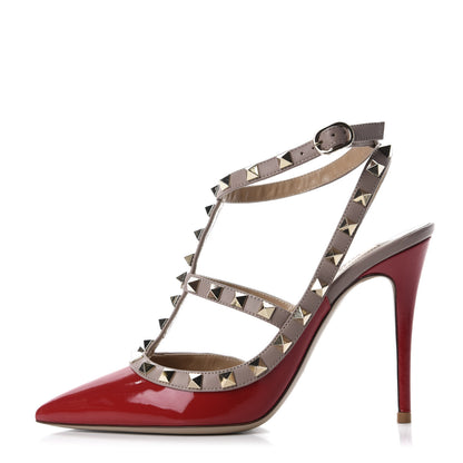 Valentino Garavani Patent Rockstud Ankle Strap 100mm Pumps 37.5 Rosso Valentino Poudre 1 of 9