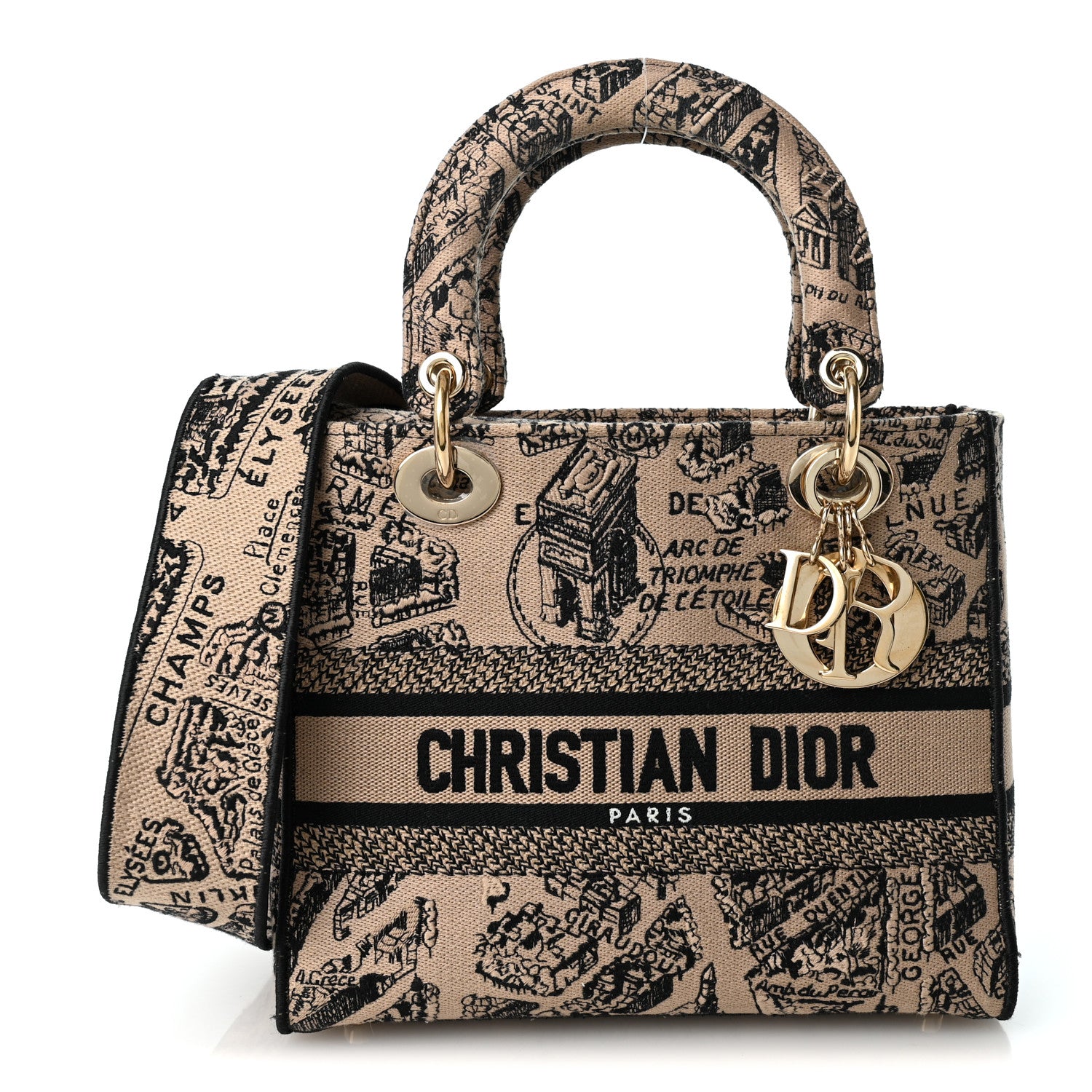 Christian Dior Canvas Embroidered Medium Plan de Paris Lady D-Lite Beige Black 1 of 9