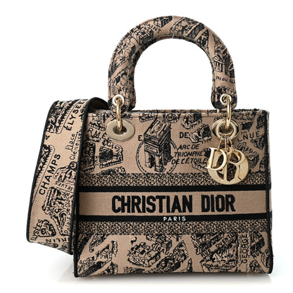 Christian Dior Canvas Embroidered Medium Plan de Paris Lady D-Lite Beige Black 1 of 9