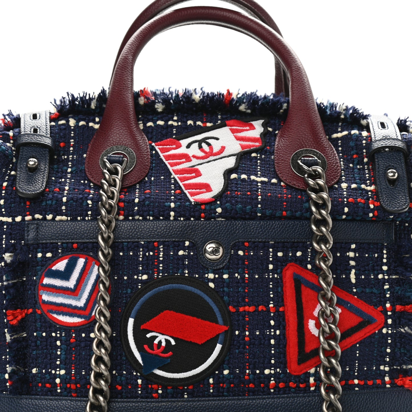 Tweed Trip Bowling Bag Navy Burgundy