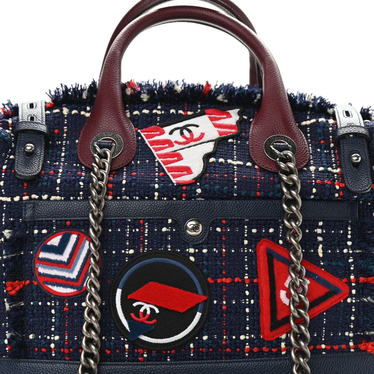 Chanel Tweed Trip Bowling Bag Navy Burgundy 8 of 8