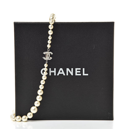 Chanel Graduated Pearl CC Long Necklace Silver 5 of 5