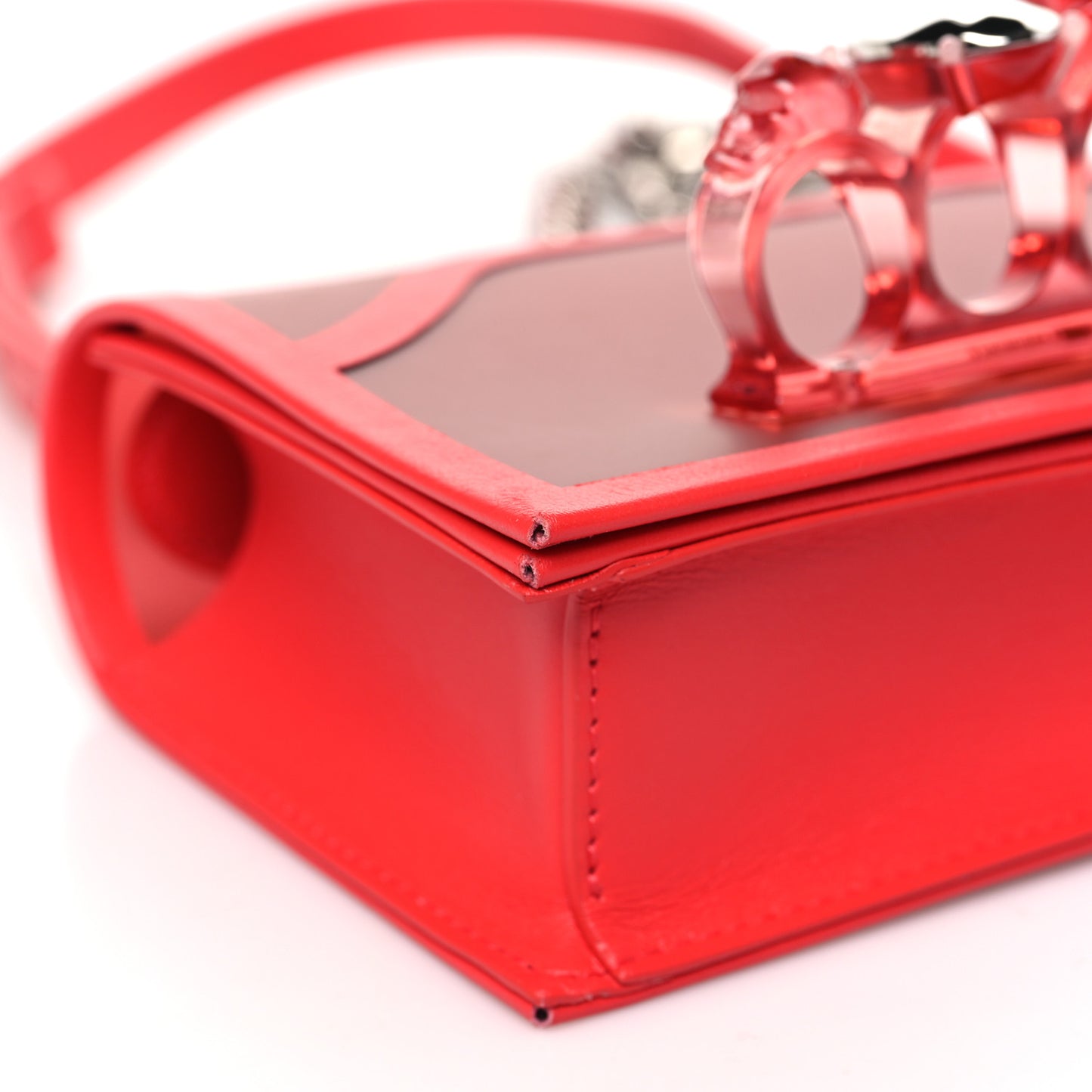 Calfskin Polyurethane Mini Jeweled Knuckle Satchel Coral