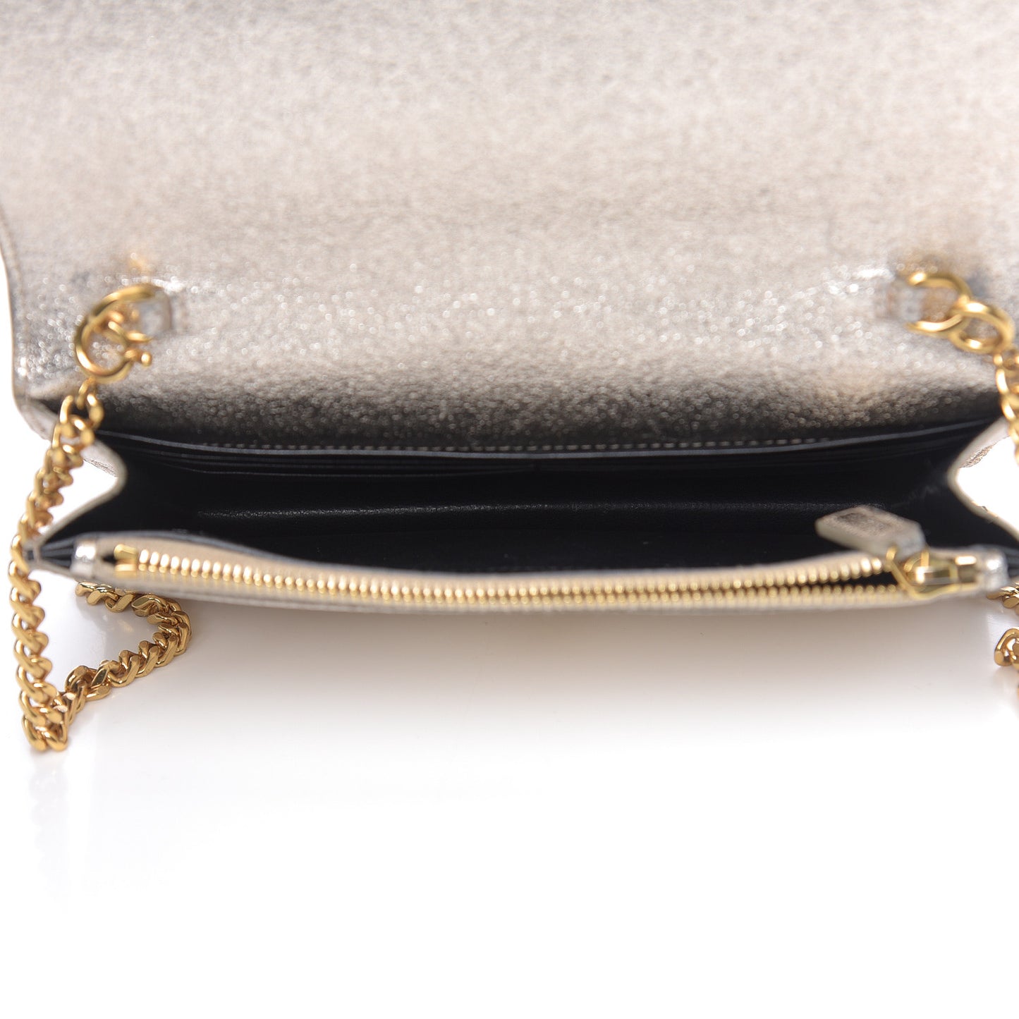 Metallic Calfskin Kate Monogram Tassel Chain Wallet Gold