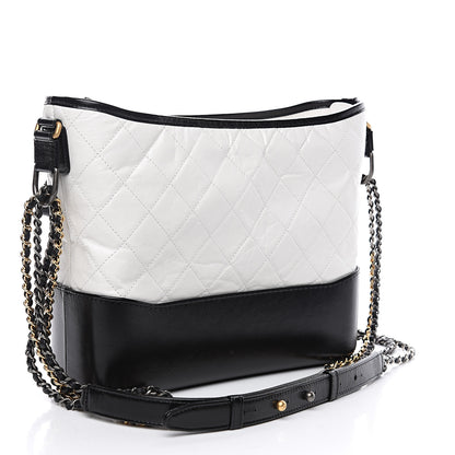 Chanel Aged Calfskin Quilted Medium Gabrielle Hobo Black White 2 of 9