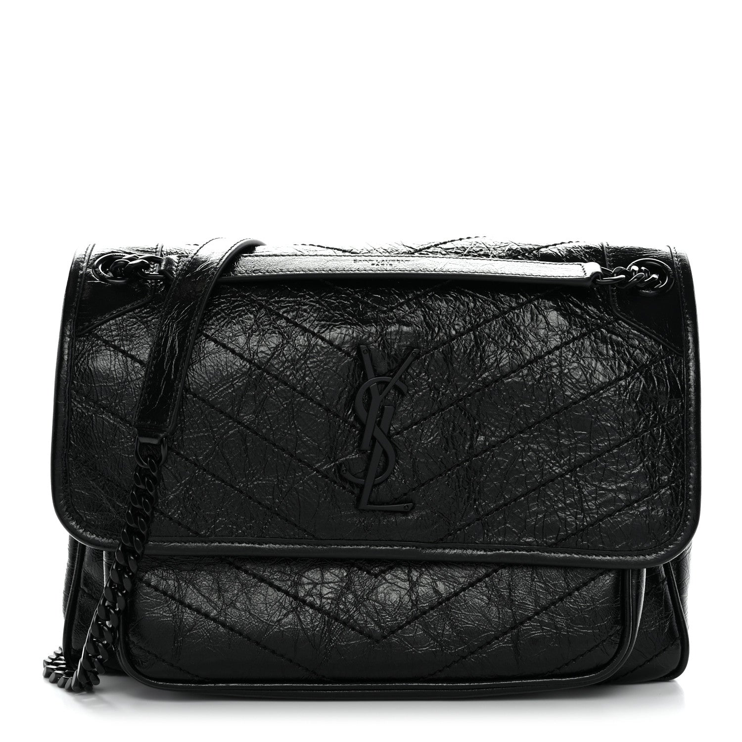 Saint Laurent Crinkled Calfskin Matelasse Monogram Medium Niki Chain Satchel Black 1 of 11
