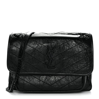 Saint Laurent Crinkled Calfskin Matelasse Monogram Medium Niki Chain Satchel Black 1 of 11