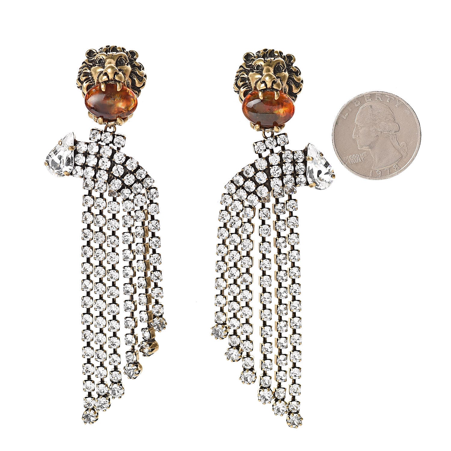 Gucci Metal Crystal Lion Clip On Earrings 2 of 4