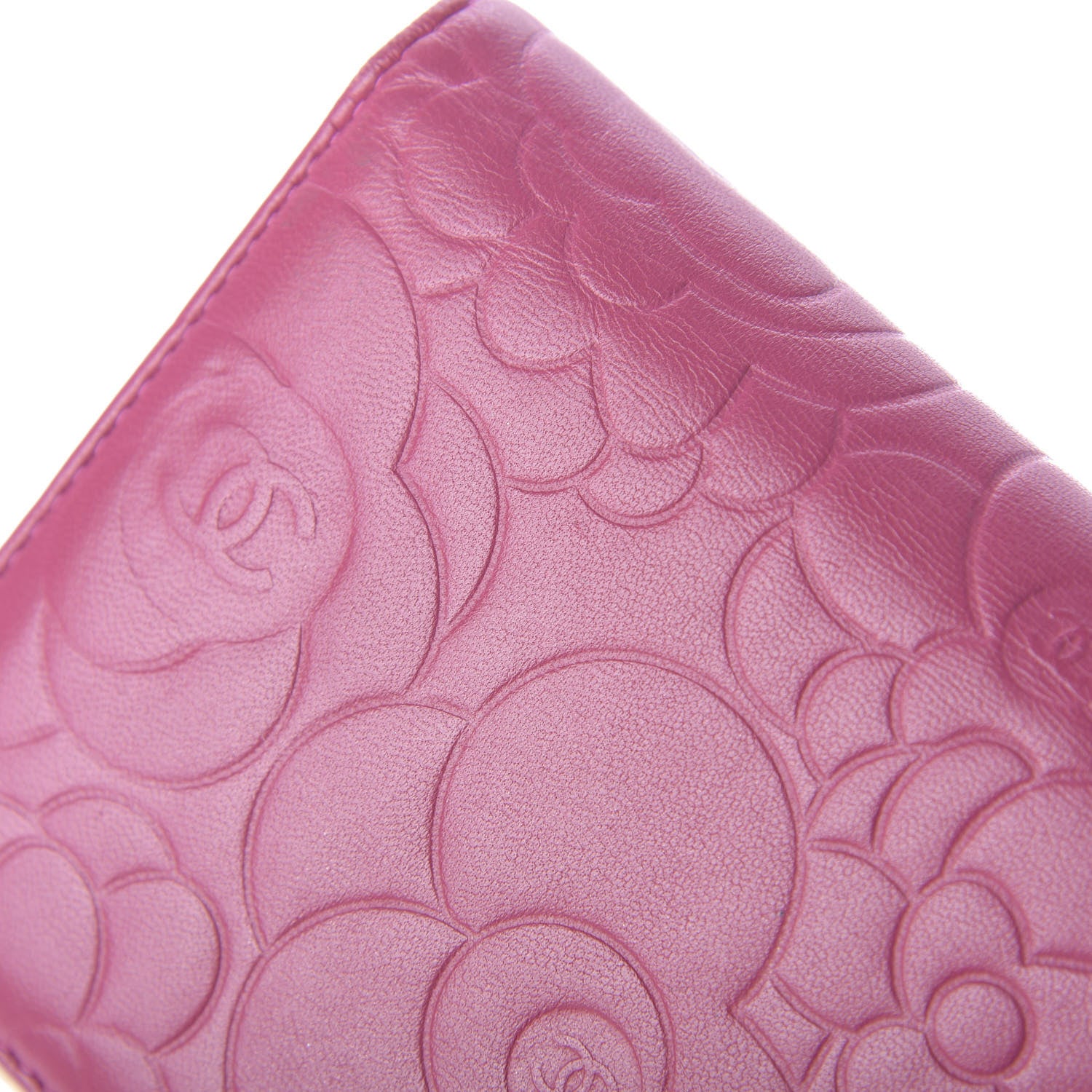 Chanel Lambskin Camellia Embossed Yen Wallet Fuchsia 11 of 11