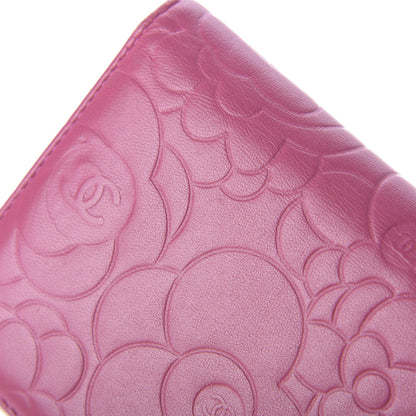 Chanel Lambskin Camellia Embossed Yen Wallet Fuchsia 11 of 11