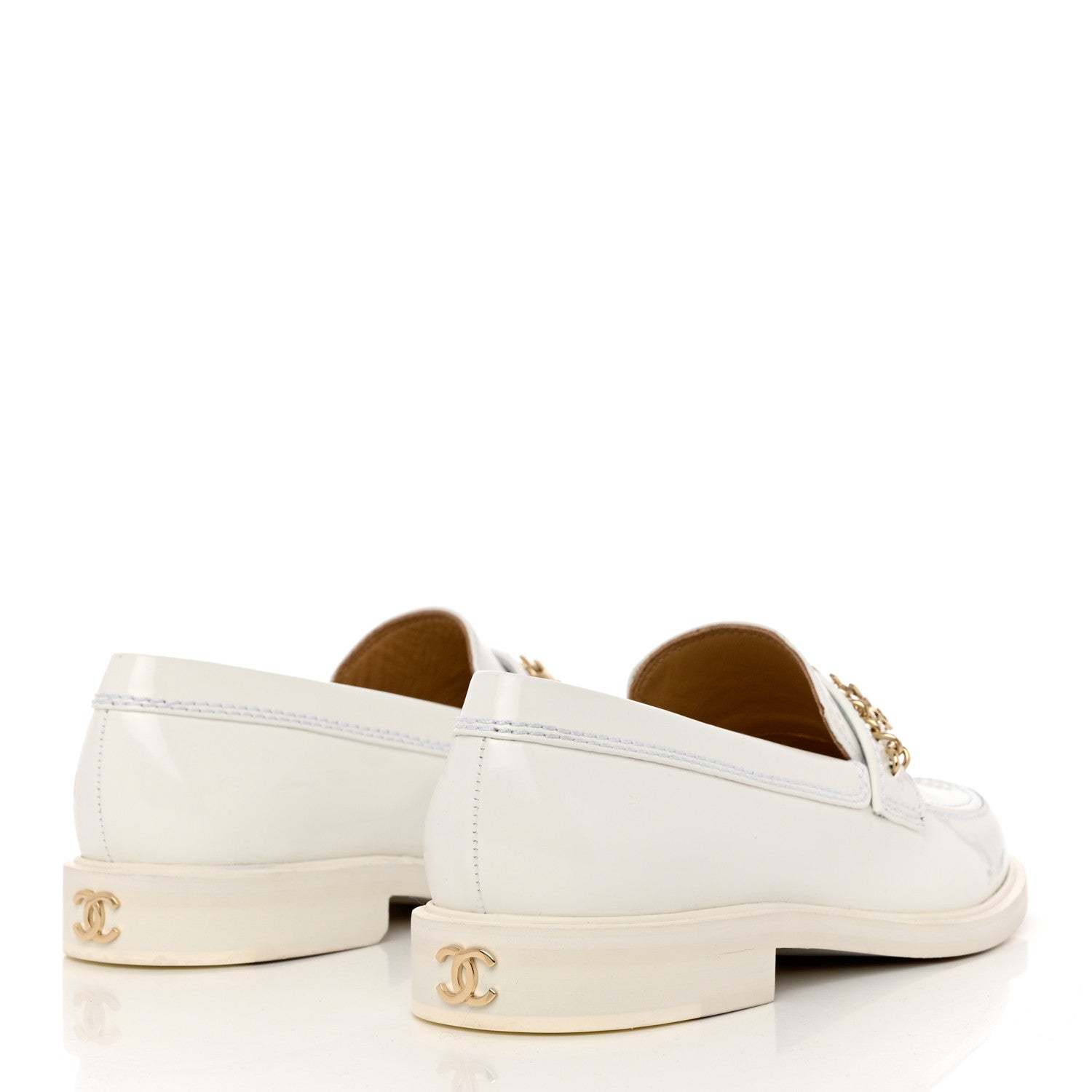 Chanel Shiny Calfskin Logo Loafers 40 White 4 of 9