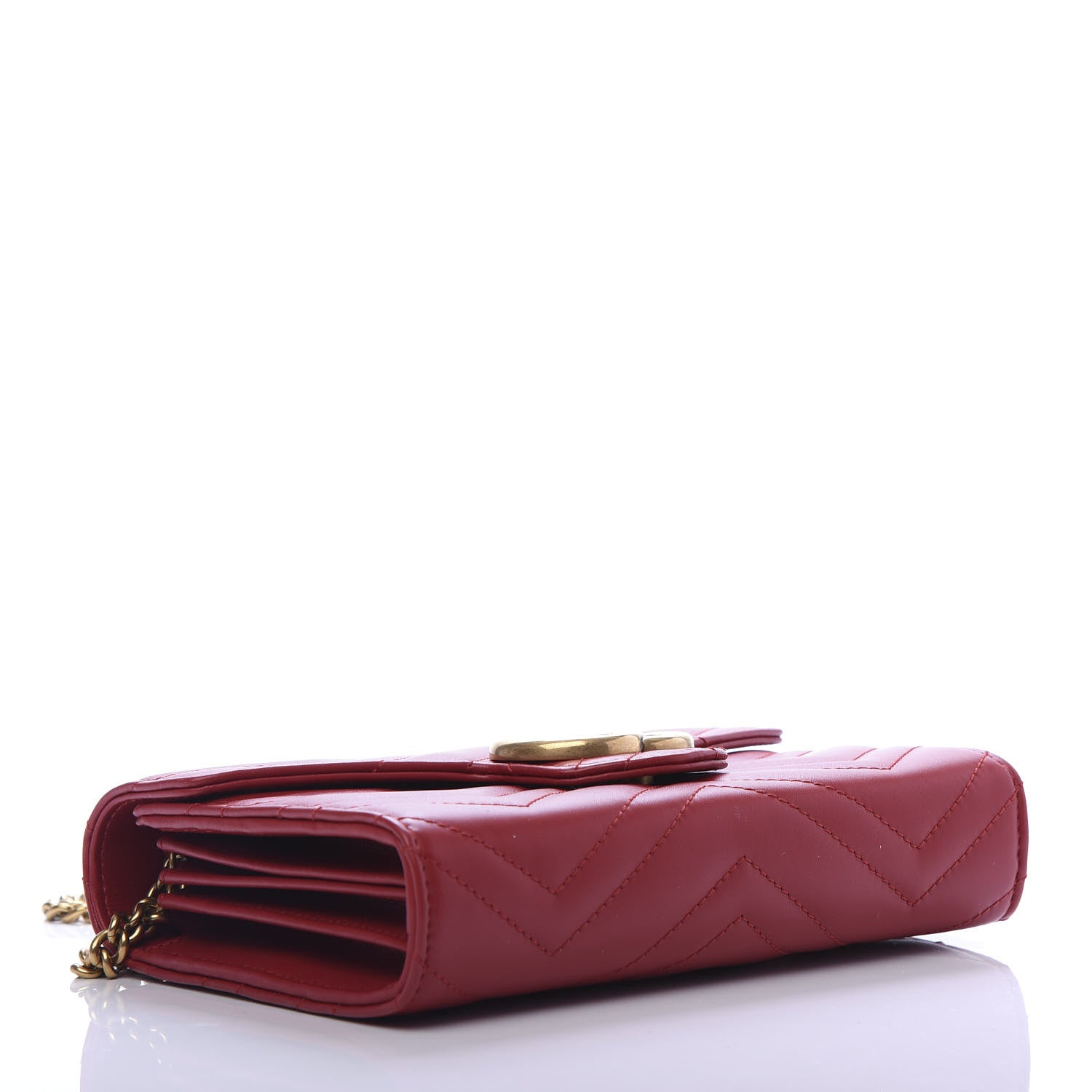 Gucci Calfskin Matelasse GG Marmont Chain Wallet Hibiscus Red 4 of 10