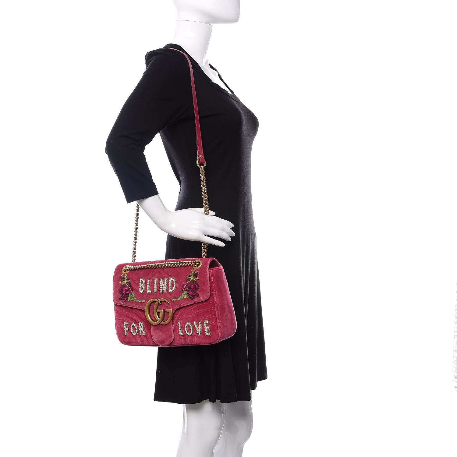 Gucci Velvet Matelasse Blind for Love Embroidered Medium GG Marmont Shoulder Bag Light Raspberry Rose Multicolor 2 of 10