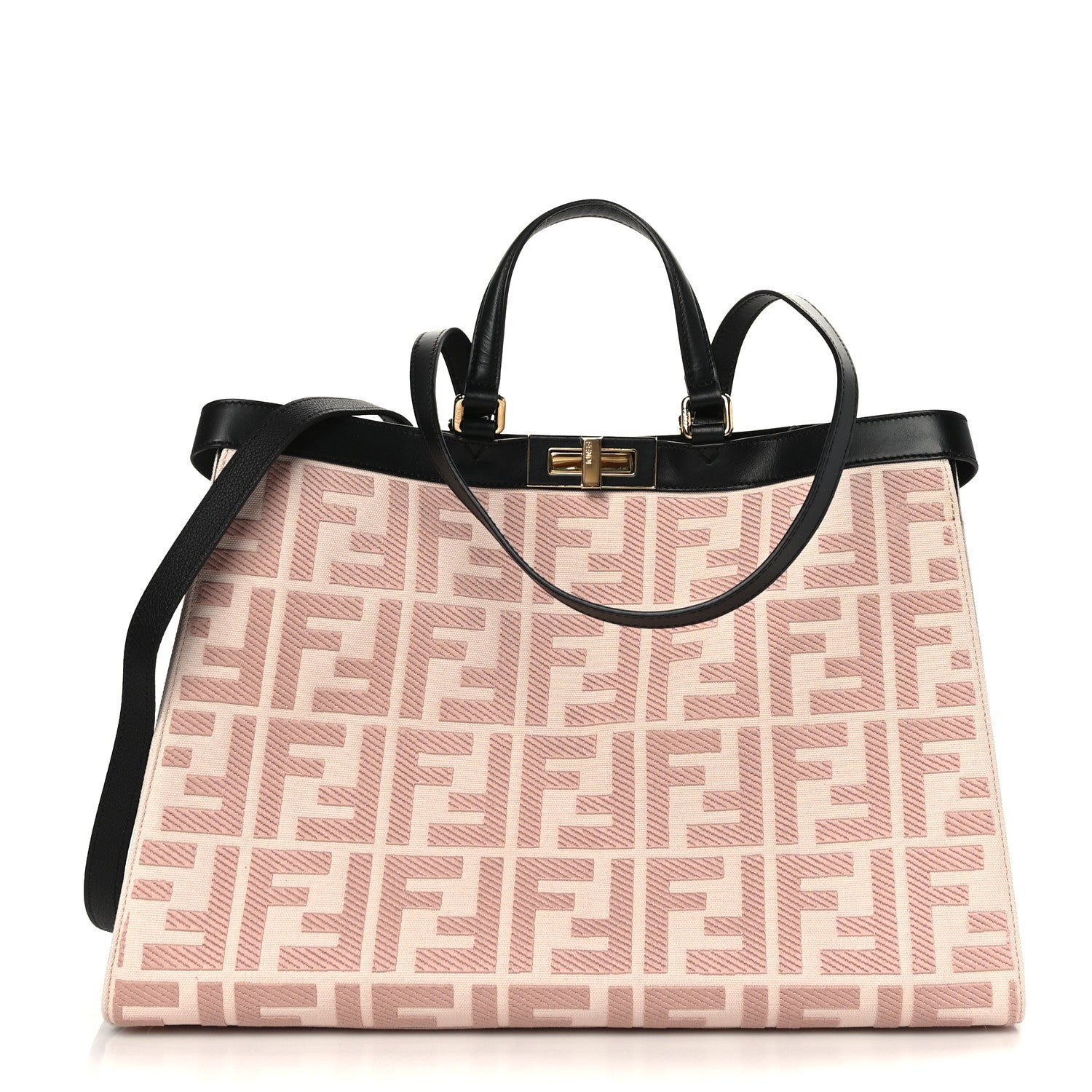 Fendi Canvas Vitello King FF Embroidered Medium Peekaboo X-Tote Rosa Quarzo Black 1 of 9