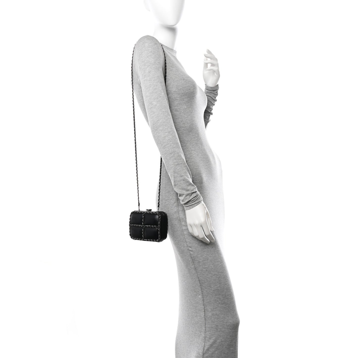 Lambskin Minaudiere Chain Clutch Black