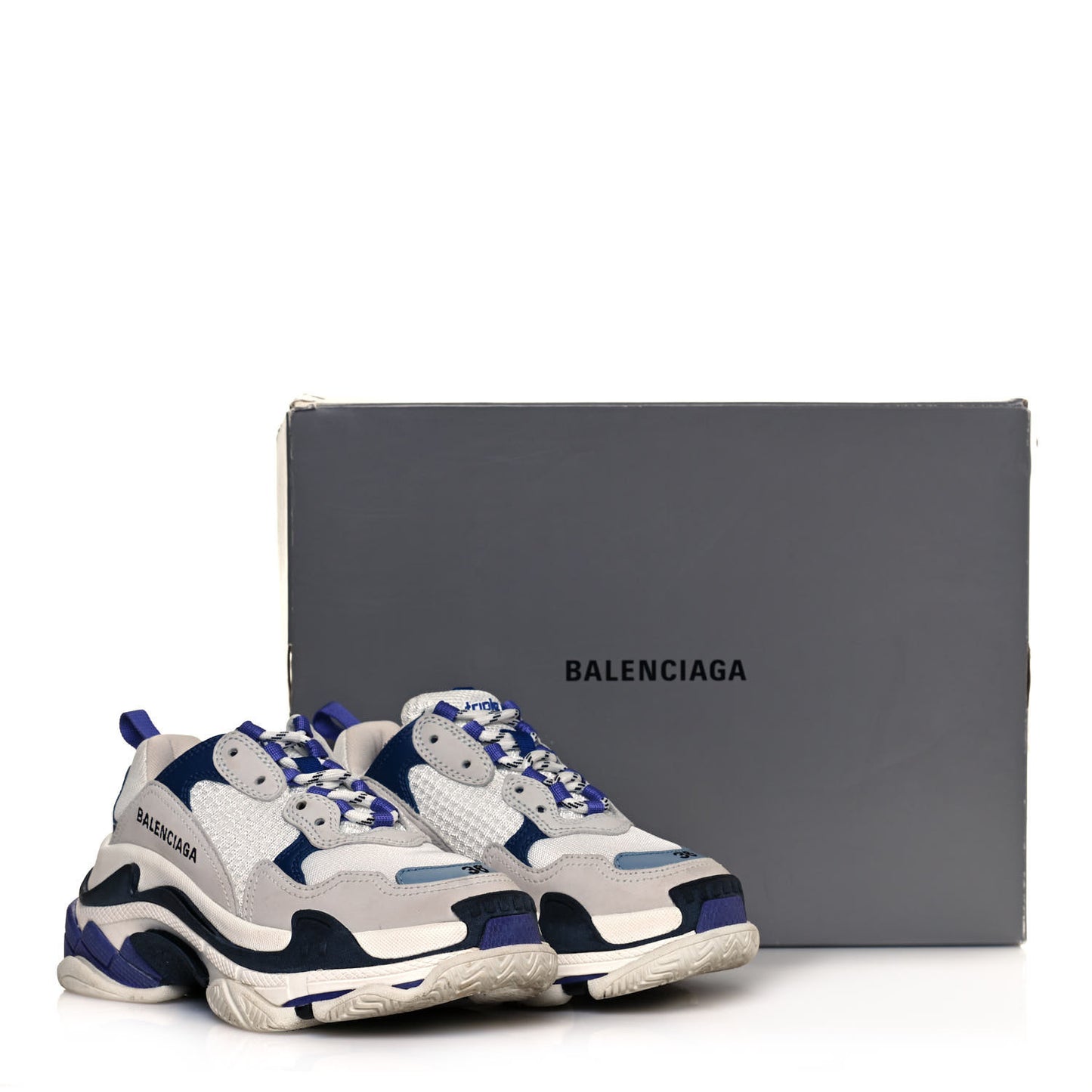 Mesh Nubuck Womens Triple S Sneakers 36 White Bleu Violet