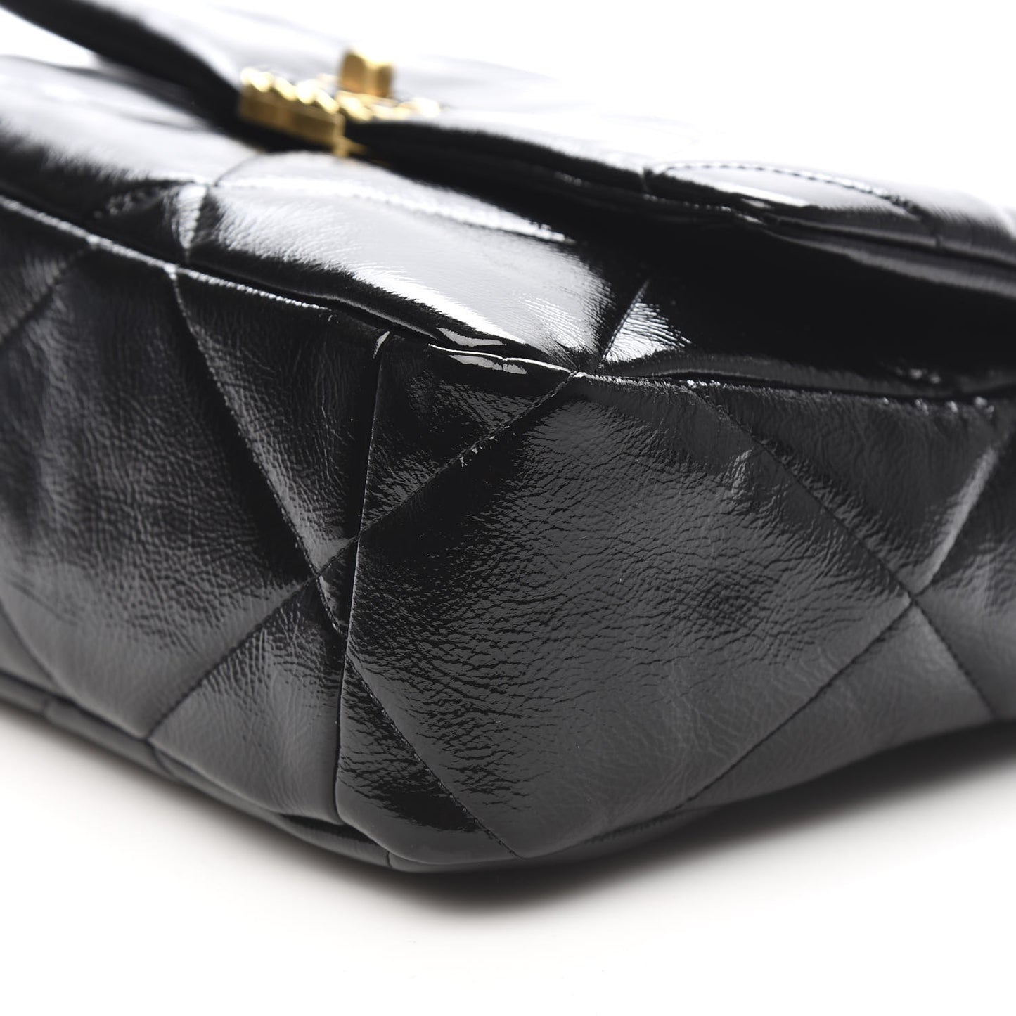 Shiny Crumpled Calfskin Quilted Large 19 Flap Black