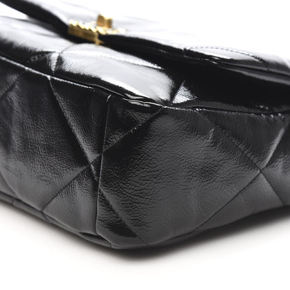 Chanel Shiny Crumpled Calfskin Quilted Large 19 Flap Black 9 of 10