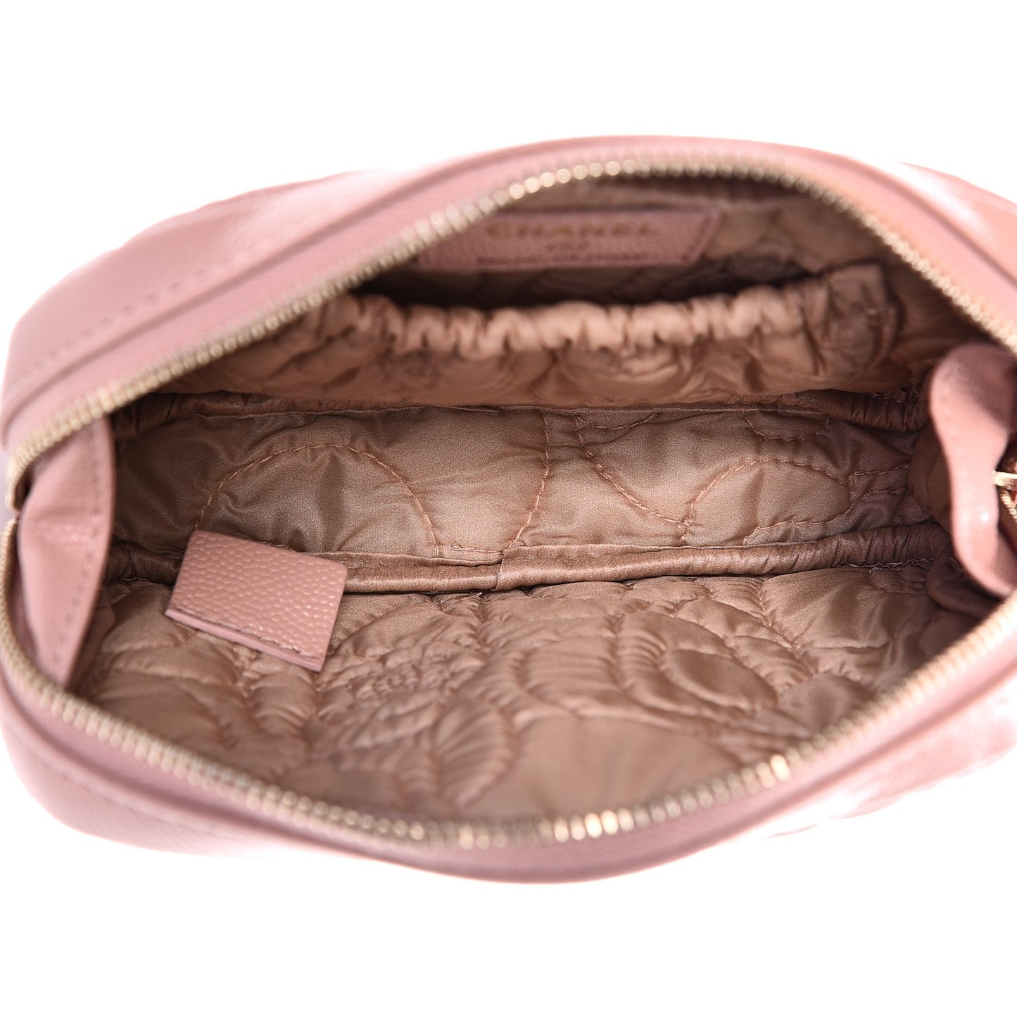 Caviar Camellia Embossed Small Cosmetic Case Nude