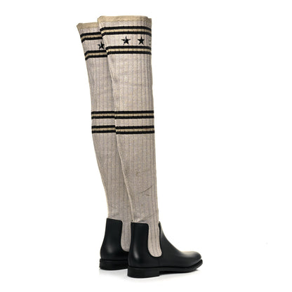 Givenchy Knit Rubber Storm Over The Knee Boots 40 Silver Gold 4 of 10