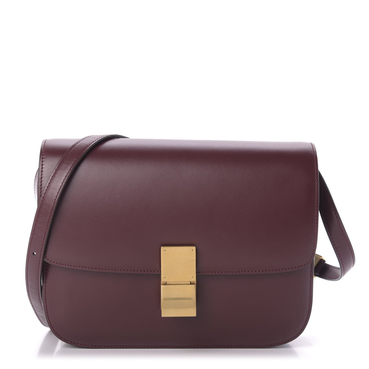 Box Calfskin Medium Classic Box Flap Bag Burgundy
