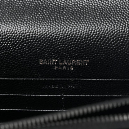 Saint Laurent Grain De Poudre Matelasse Chevron Monogram Monochrome Envelope Chain Wallet Black 6 of 11